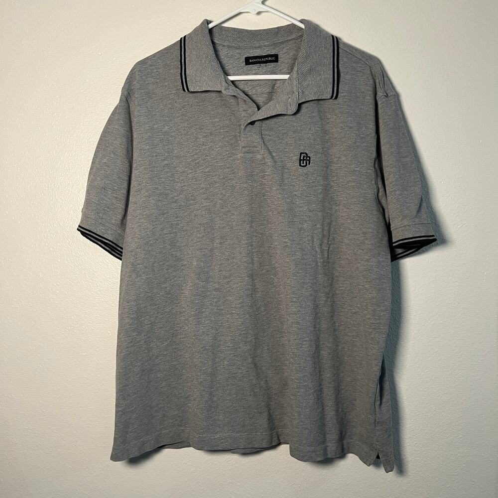 Banana Republic Polo Men's XL Gray w. Black Stripes on Collar Embroidered Logo